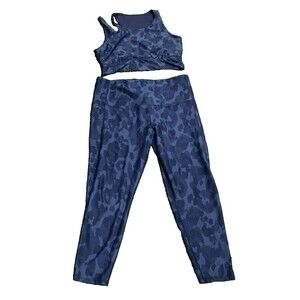 DSG Women's Cropped Leggings Sports Bra Blue Animal Print Set 2XL